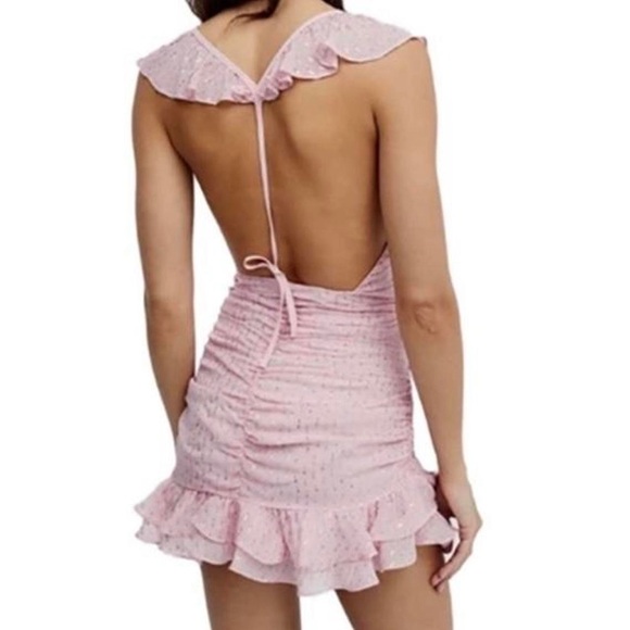 For Love & Lemons Chantal pink metallic gold ruffled mini dress - Picture 6 of 10
